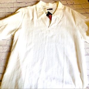 Retro First Choice Guayabera white cotton v neck shirt Medium NWT‎